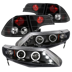 Coolstuffguru Compatible with JDM BLACK 06-11 CIVIC 4DR LED DUAL HALO PROJECTOR HEAD LIGHTS+TAIL BRAKE LAM