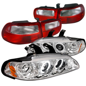 Coolstuffguru Compatible with Honda Civic 3Dr Chrome Halo LED Projector Headlights+Red/Clear Tail Lights