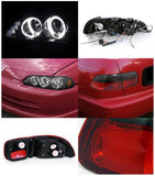 Coolstuffguru Compatible with Civic 2/4Dr Glossy Black Halo LED Projector Headlights+Red Smoke Tail Lights