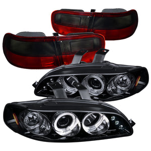 Coolstuffguru Compatible with Civic 2/4Dr Glossy Black Halo LED Projector Headlights+Red Smoke Tail Lights