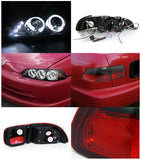 Coolstuffguru Compatible with Honda Civic 2/4Dr Black Halo LED Projector Headlights+Red Smoke Tail Lights