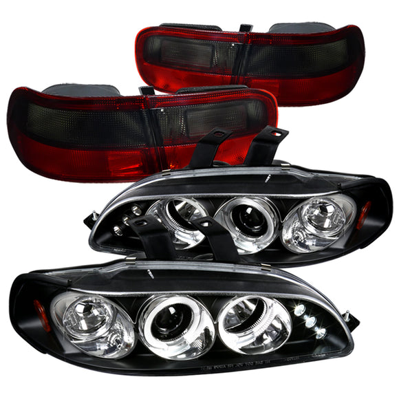 Coolstuffguru Compatible with Honda Civic 2/4Dr Black Halo LED Projector Headlights+Red Smoke Tail Lights