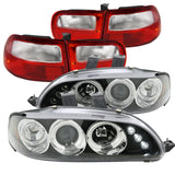 Coolstuffguru Compatible with Honda Civic Si DX CX Black Projector Headlights+Red/Clear Rear Corner Tail L