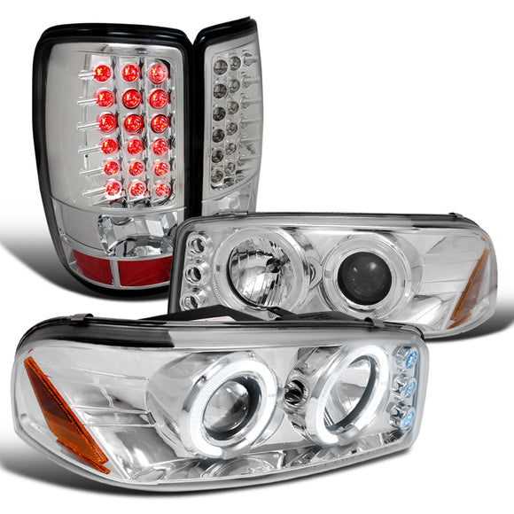 Coolstuffguru DUAL HALO PROJECTOR HEADLIGHTS+LED CLEAR TAIL LAMPS Compatible with 2000-2006 YUKON DENALI