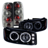 Coolstuffguru GLOSSY BLACK HALO LED PROJECTOR HEADLIGHTS+SMK TAIL LIGHT Compatible with 2000-2006 YUKON DENALI