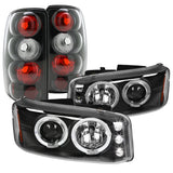 Coolstuffguru EURO BLACK DUAL HALO PROJECTOR HEADLIGHTS+TAIL LAMPS Compatible with 2000-2006 YUKON DENALI