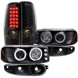 Coolstuffguru Compatible with GMC Yukon Black Halo Projector Headlights Bumper Lamp+Smoke LED Tail Light