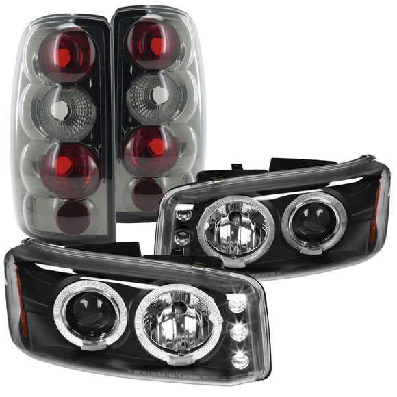 Coolstuffguru Compatible with GMC Yukon Denali Black Halo LED Projector Headlights+Smoke Tail Lamps