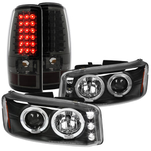 Coolstuffguru Compatible with GMC Yukon Denali Black Halo Projector Headlights+Smoke LED Rear Tail Lamps