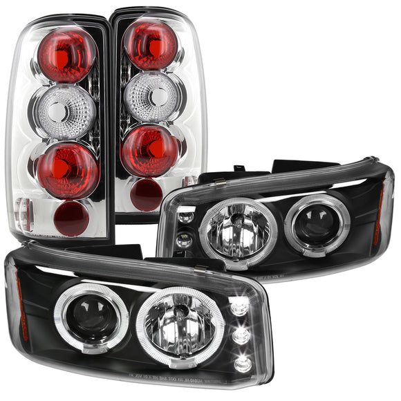 Coolstuffguru Compatible with GMC Yukon Denali Black Halo LED Projector Headlights+Clear Tail Lamps