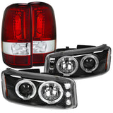 Coolstuffguru Compatible with GMC Yukon Denali XL Black LED Halo Projector Headlights+Red Tail Lamps