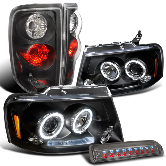 Coolstuffguru Compatible with BLACK 04-08 F150 HALO PROJECTOR HEADLIGHTS+TAIL LAMPS+SMOKE LED 3RD BRAKE LI