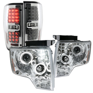 Coolstuffguru DUAL HALO PROJECTOR HEADLIGHTS+CLEAR FULL LED TAIL LIGHT Compatible with 2009-2012 FORD F150