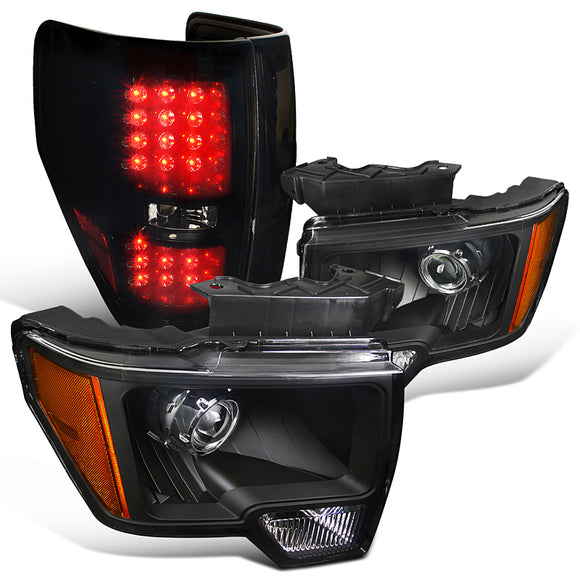 Coolstuffguru Compatible with F150 Black Projector Headlights+Glossy Smoke LED Tail Brake Lamps