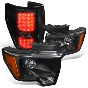 Coolstuffguru Compatible with Ford F150 Black Projector Headlights+Smoke Tint LED Tail Brake Lamps