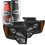 Coolstuffguru Compatible with Ford F150 Black Retrofit Projector Headlights+Clear LED Tail Lamps