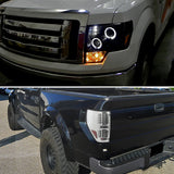 Coolstuffguru Compatible with Ford F150 Black Dual Halo Projector Headlights+Clear LED Tail Brake Lamps