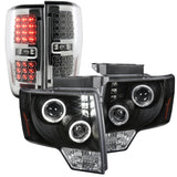 Coolstuffguru Compatible with Ford F150 Black Dual Halo Projector Headlights+Clear LED Tail Brake Lamps