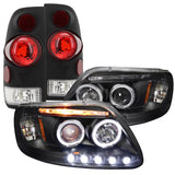 Coolstuffguru Compatible with EURO BLACK 1997-2003 F150 LED HALO PROJECTOR HEADLIGHT+3D-STYLE TAIL BRAKE L