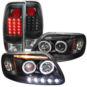 Coolstuffguru Compatible with Ford F150 Styleside Black Halo Projector Headlights, LED Tail Lamps