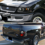 Coolstuffguru Compatible with Ford 1997-2000 F150 Halo Projector Led Headlight Black+Clear Lens Tail Lamp