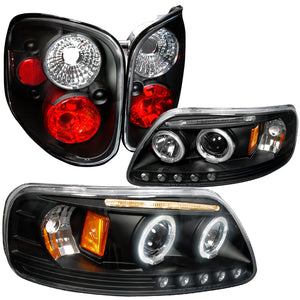 Coolstuffguru Compatible with Ford 1997-2000 F150 Halo Projector Led Headlight Black+Clear Lens Tail Lamp