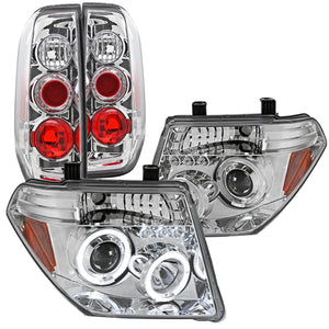 Coolstuffguru Compatible with 05-08 FRONTIER LED DUAL HALO PROJECTOR CHROME HEADLIGHT+CLEAR TAIL BRAKE LAM