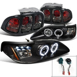 Coolstuffguru Compatible with Ford Mustang 2Dr SVT LED Black Halo Projector Headlights+Smoke Tail Lamps