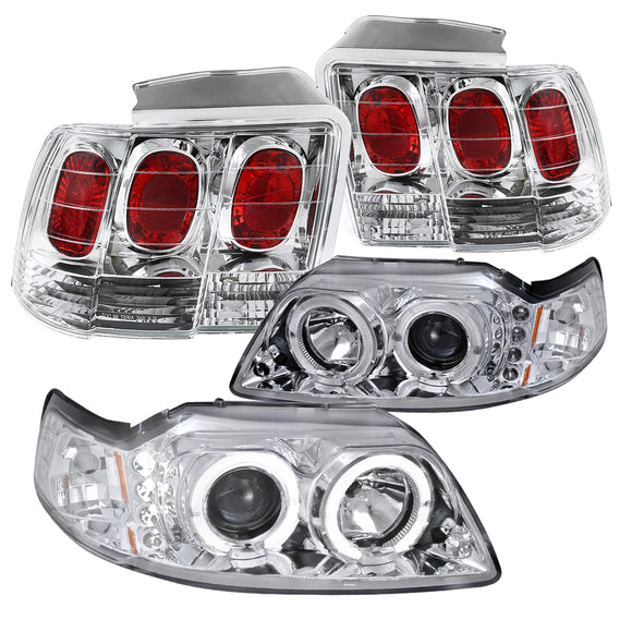 Coolstuffguru Compatible with Ford Mustang Clear Projector Headlights+Rear Brake Lamps Tail Lights Left+Ri