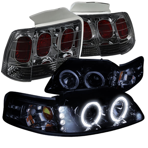 Coolstuffguru Compatible with Ford Mustang Glossy Black Halo Projector Headlights+Smoke Lens Tail Brake La