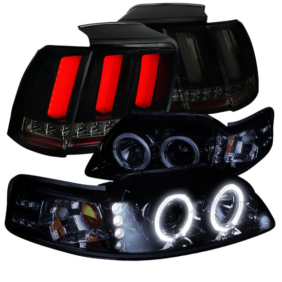 Coolstuffguru Compatible with Ford Mustang Glossy Black Projector Headlights+Sequential LED Tail Brake Lam