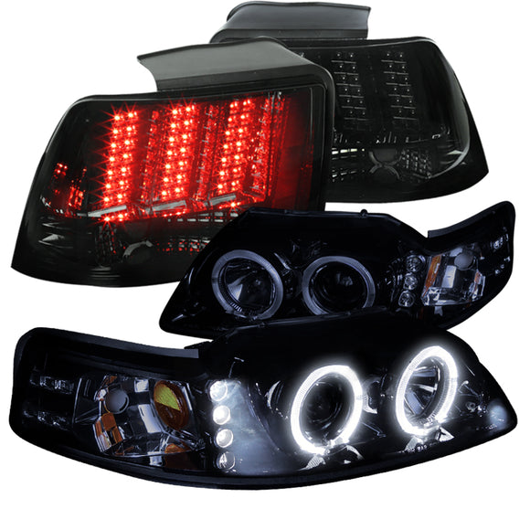 Coolstuffguru Compatible with Ford Mustang Glossy Black Projector Headlights+Smoke Lens Sequential LED Tai