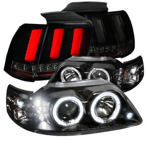 Coolstuffguru Compatible with Black Ford Mustang Halo Projector Headlight+Smoke Sequential LED Tube Tail L