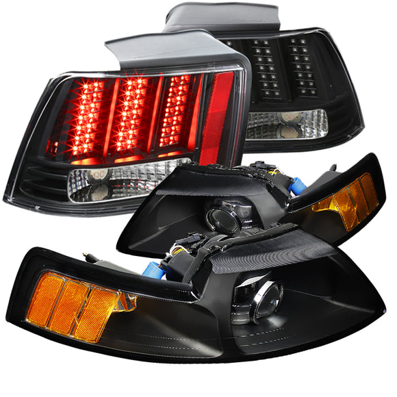 Coolstuffguru Compatible with Black Ford Mustang Retrofit Projector Headlights+Sequential LED Rear Tail Lights