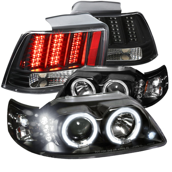 Coolstuffguru Compatible with Ford Mustang Dual Halo Black Projector Headlights+Sequential LED Tail Lights