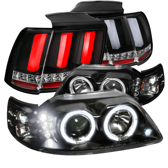 Coolstuffguru Compatible with Ford Mustang Halo Black Projector Headlights+Sequential LED Tail Lights Pair