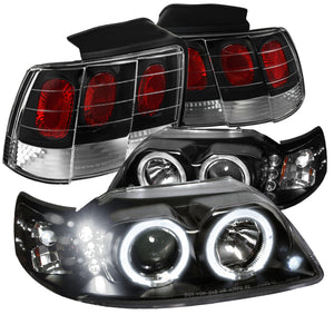 Coolstuffguru Compatible with Ford Mustang Replacement Black Projector Headlights+Rear Brake Lamps Tail Li