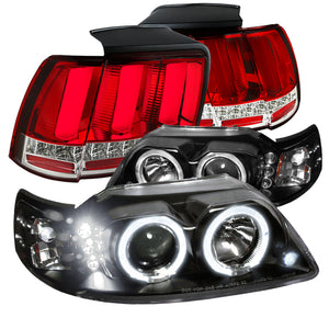 Coolstuffguru Compatible with Ford Mustang Black Halo Projector Headlights+Red/Clear LED Sequential Tail L