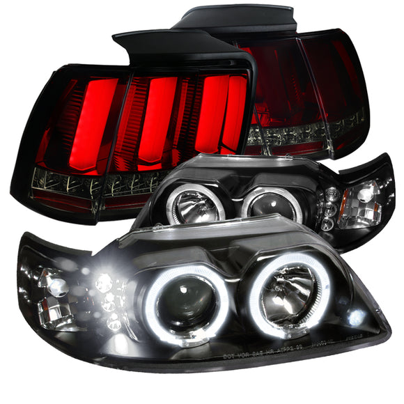 Coolstuffguru Compatible with Black Ford Mustang Halo Projector Headlights+Sequential LED Tail Lights Red