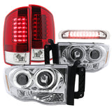 Coolstuffguru PROJECTOR HEADLIGHTS+LED TAIL LIGHTS+LED 3RD BRAKE LAMP Compatible with 2002-2005 DODGE RAM 1500