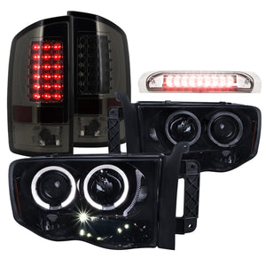 Coolstuffguru Compatible with PIANO BLK 02-05 RAM HALO PRO HEADLIGHT+SMOKE LED TAIL LAMP+CLEAR 3RD BRAKE L