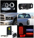 Coolstuffguru Compatible with Ram Glossy Black Halo Projector Headlight+Smoke LED Tail+3Rd Brake Lamp