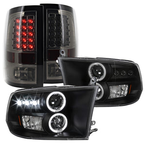 Coolstuffguru Compatible with Dodge Ram 1500 Black Halo Projector Headlights+Smoke LED Tail Brake Lamps