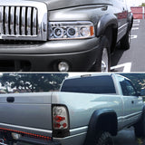 Coolstuffguru Compatible with 94-01 DODGE RAM CHROME HALO PRO HEADLIGHT+CLEAR TAIL LAMP+LED 3RD BRAKE LIGH