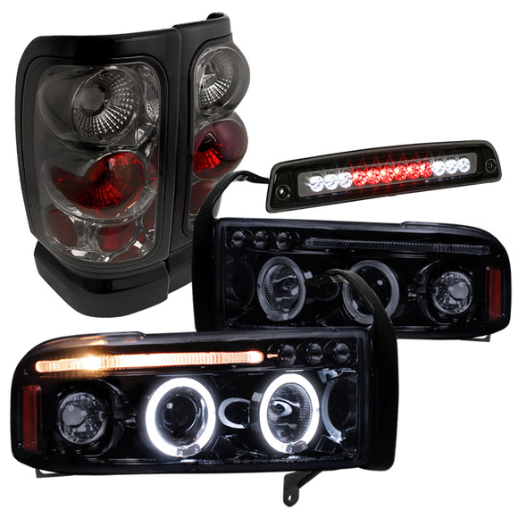 Coolstuffguru Compatible with 1994-2001 Dodge Ram Halo Glossy Projector Headlights Tail LED 3rd Brake Lamp