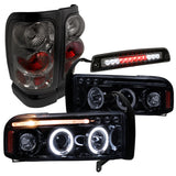 Coolstuffguru Compatible with 1994-2001 Dodge Ram Halo Glossy Projector Headlights Tail LED 3rd Brake Lamp