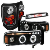 Coolstuffguru Black LED HALO PROJECTOR HEADLIGHT+TAIL LAMP+CLEAR 3RD BRAKE L Compatible with 1994-2001 DODGE RAM