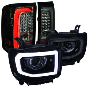 Coolstuffguru Compatible with GMC Sierra Glossy Black LED Projector Headlights+Smoke C-LED Tail Brake Lamp