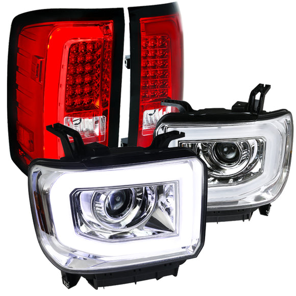 Coolstuffguru Compatible with GMC Sierra Clear LED Projector Headlights+Red/Clear LED Tail Brake Parking L