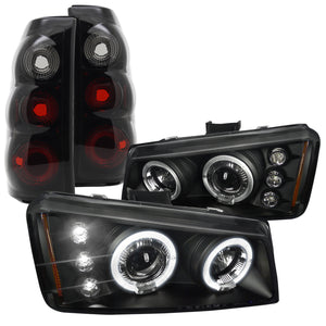 Coolstuffguru Compatible with CHEVY 03-06 SILVERADO DUAL HALO LED PROJECTOR HEADLIGHT+GLOSSY BLACK TAIL LA